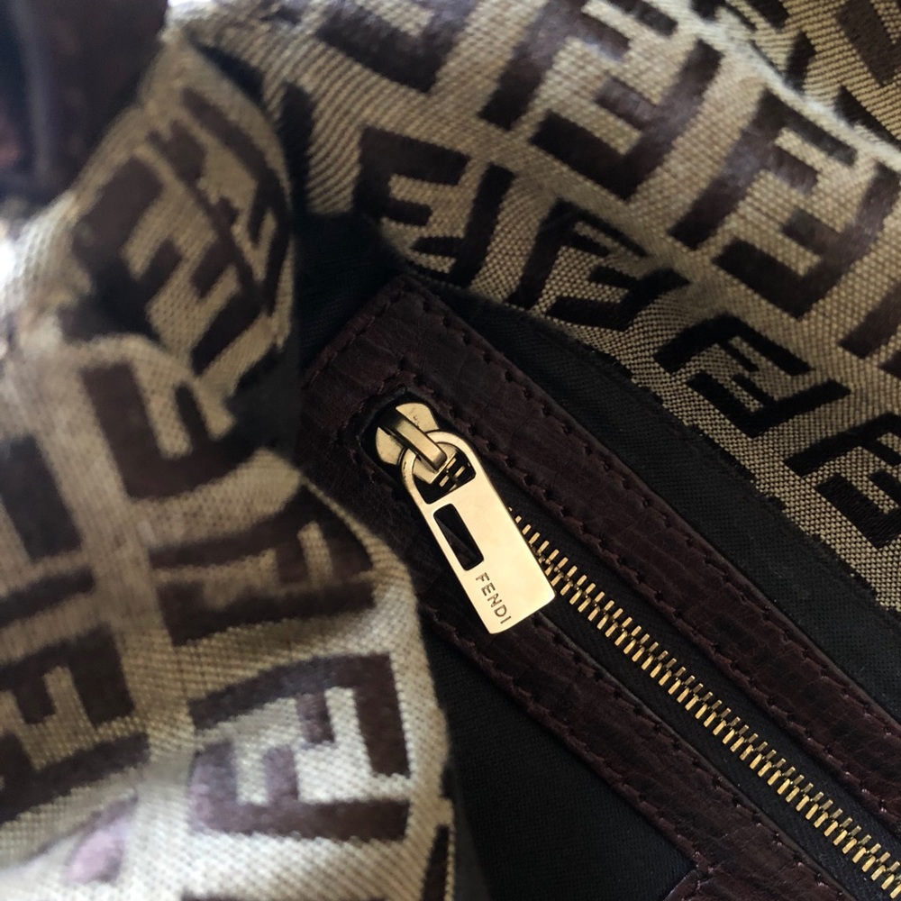 Vintage FENDI Zucchino Double Flap Mamma Baguette Bag in Brown Gold - Picture 11 of 15